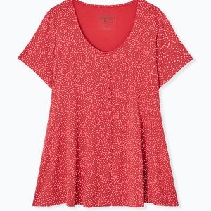 SUPER SOFT RED DITSY DOTS BUTTON FIT & FLARE TOP